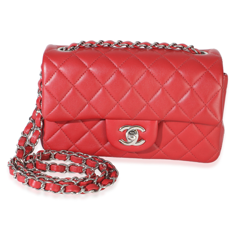 Chanel Red Quilted Lambskin Mini Rectangular Classic Flap Bag